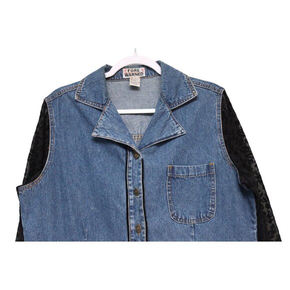 Vintage 90s Denim Maxi Dress Size 14 Sheer Long Sleeve 100% Cotton Collared - Picture 2 of 11